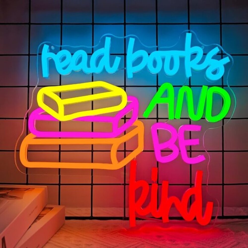New Read Books And Be Kind Neon Sign, LED Wall Light for Classroom Decor